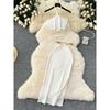 Pure Desire Sexy Waist Trimming Halter Spaghetti Straps Vest Women's Chain Design Slim-Fit Slit Hip-Wrapped Skirt Knitting Suit