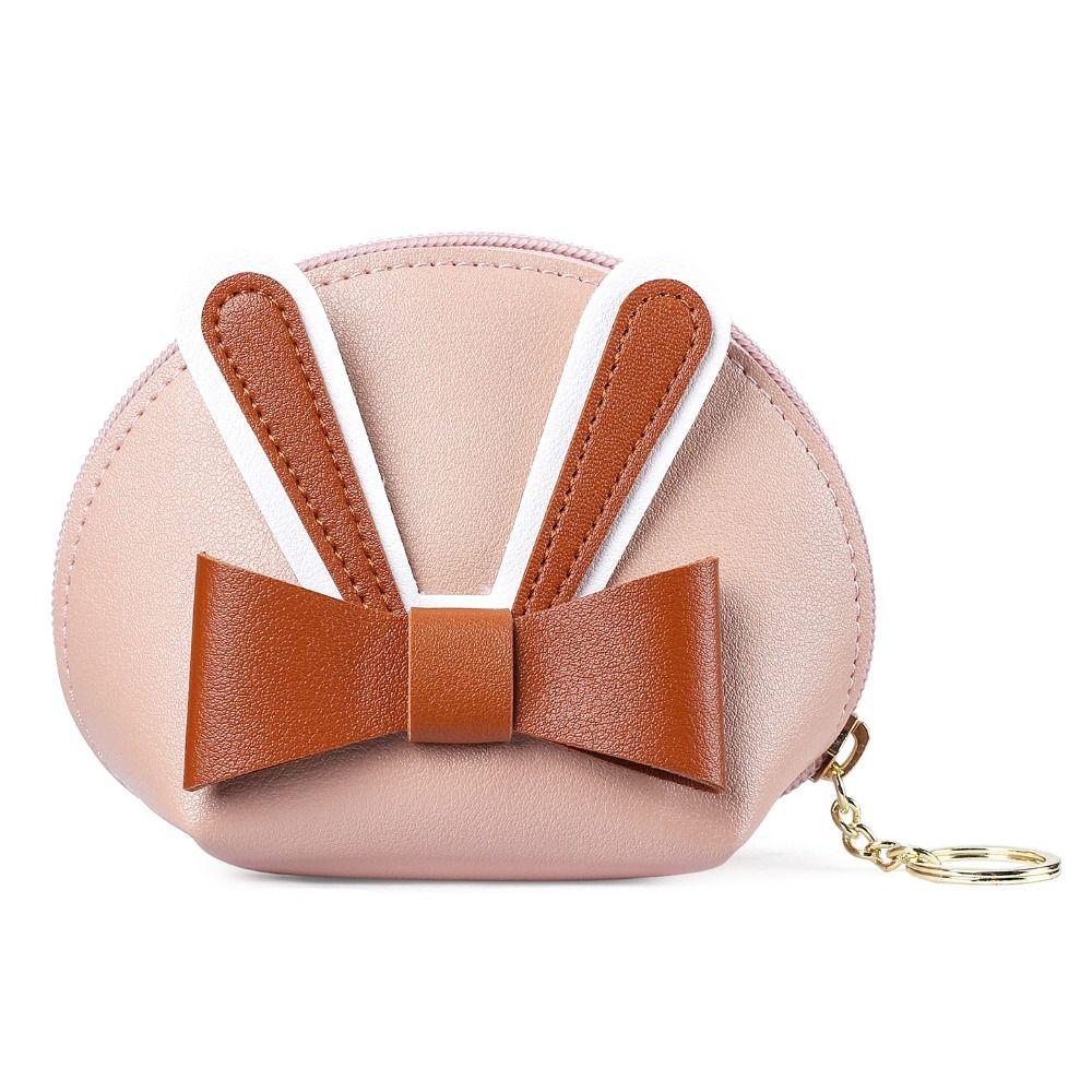 New Multifunctional Coin Purse with Keychain Catoon Bow Mini Wallet Card Holder Zipper Portable Key Bag