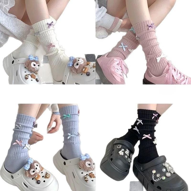Colorful Bow Dopamine, A Slimming Girl, Long Combed Cotton Pile Socks, Versatile, Ballet Style, Sweet