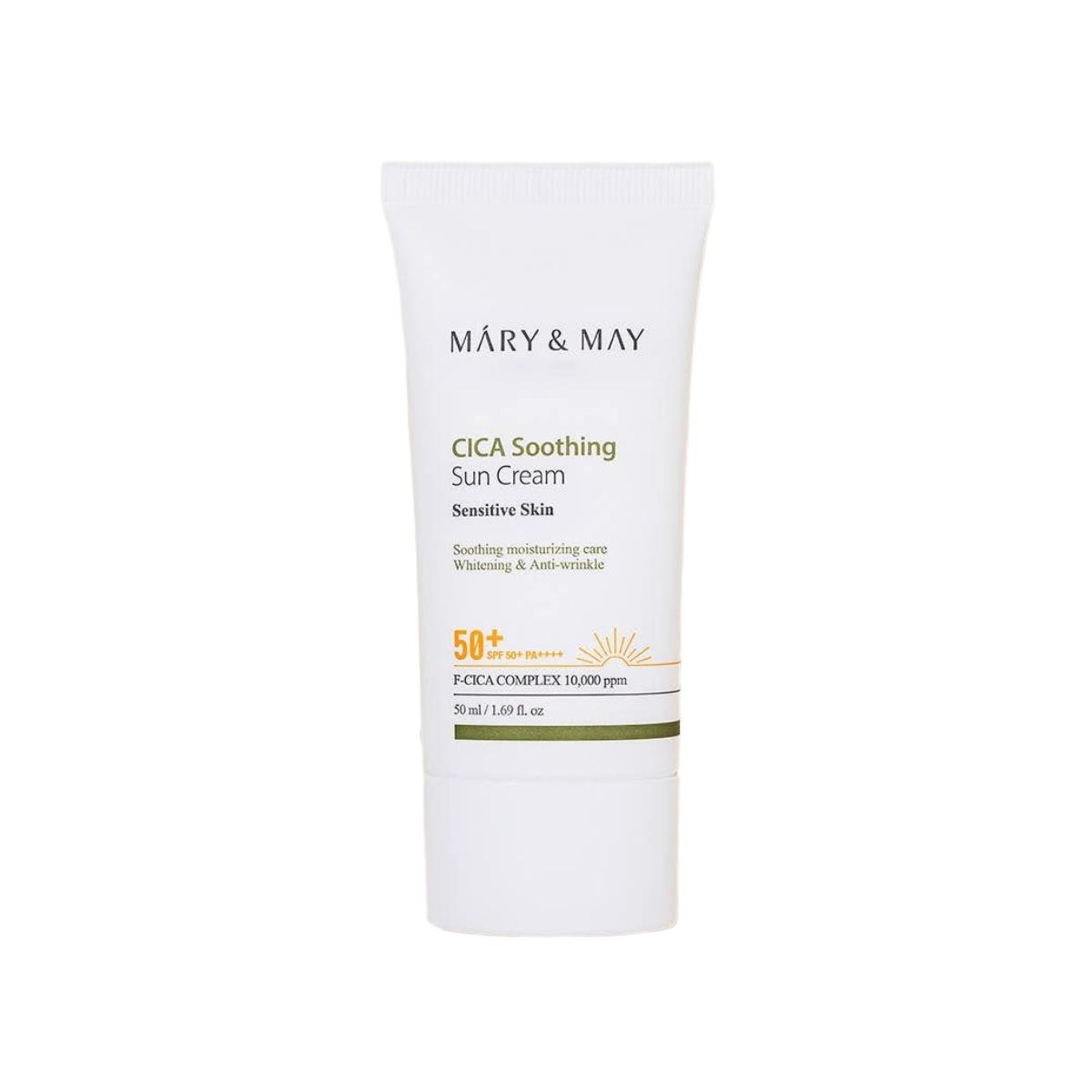 Mary&May Веганский успокаивающий солнцезащитный крем с центеллой SPF50+ PA++++ 50 мл (Легкий увлажняющий ежедневный солнцезащитный крем)
