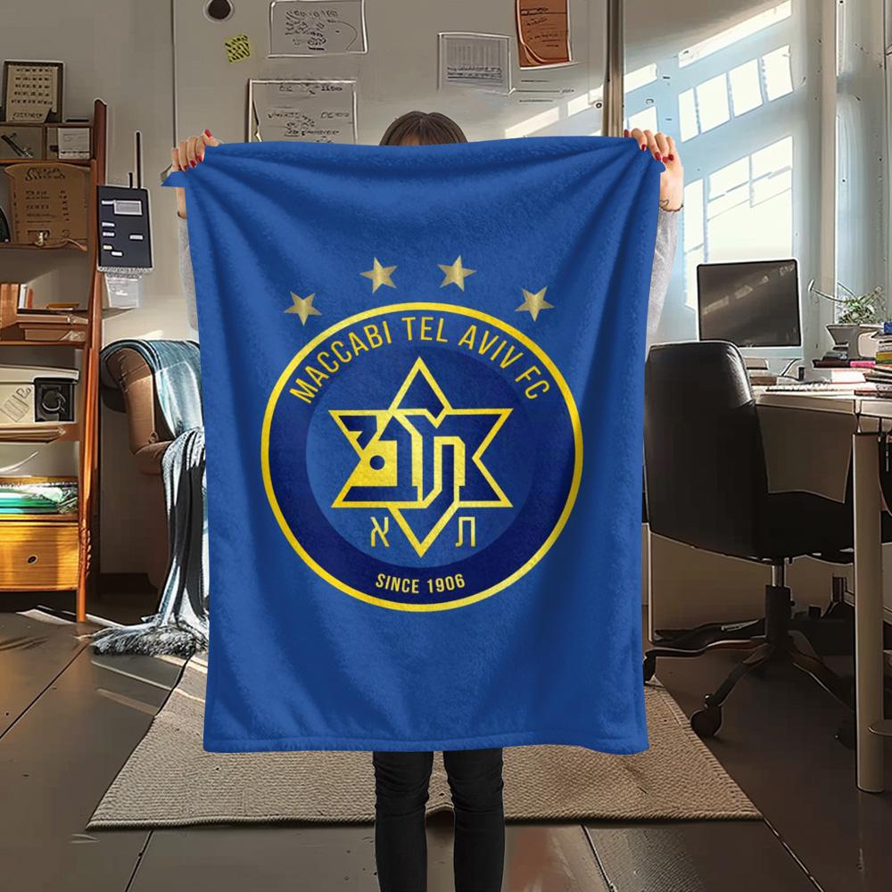 1 Stück Maccabi Tel Aviv FC Aufdruck Flanelldecke Hohe Qualität Warm Bequem Decke für Alle Jahreszeiten Perfekt für Geschenke Heimdekoration