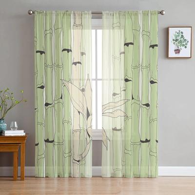 Green Bamboo Forest Window Curtains For Living Room Bedroom Kitchen Chiffon Sheer Window Treatment