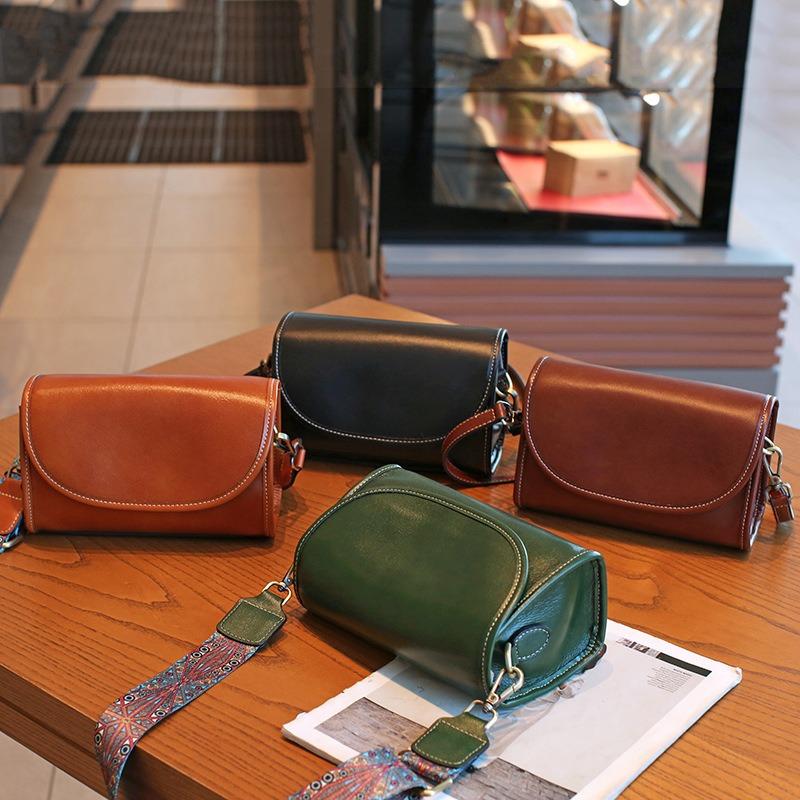 New retro leather women's bag first layer vegetable tanned cowhide shoulder bag fashionable versatile messenger bag
