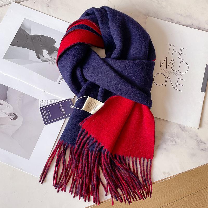 100 pure wool scarves for men's autumn and winter gray double-sided high-end gift boyfriend men's cashmere shawl