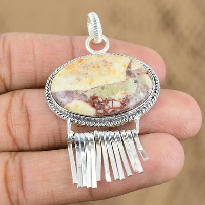 Womens Day Deal Red Brecciated Mookaite Gemstone Trendy Pendant Sterling Silver