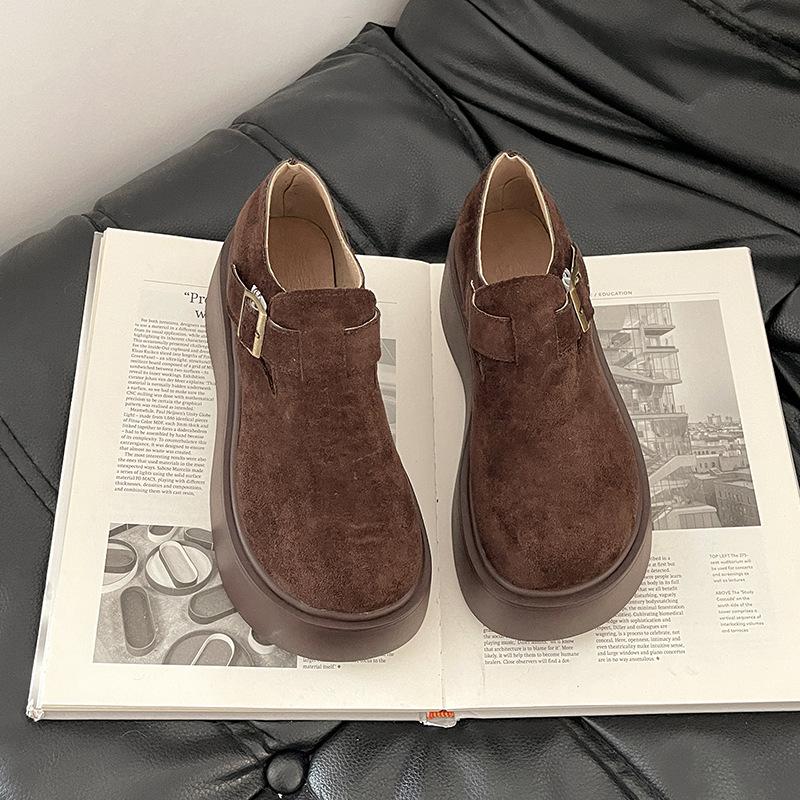New retro versatile small platform shoes women's autumn and winter suede one-pedal single shoes