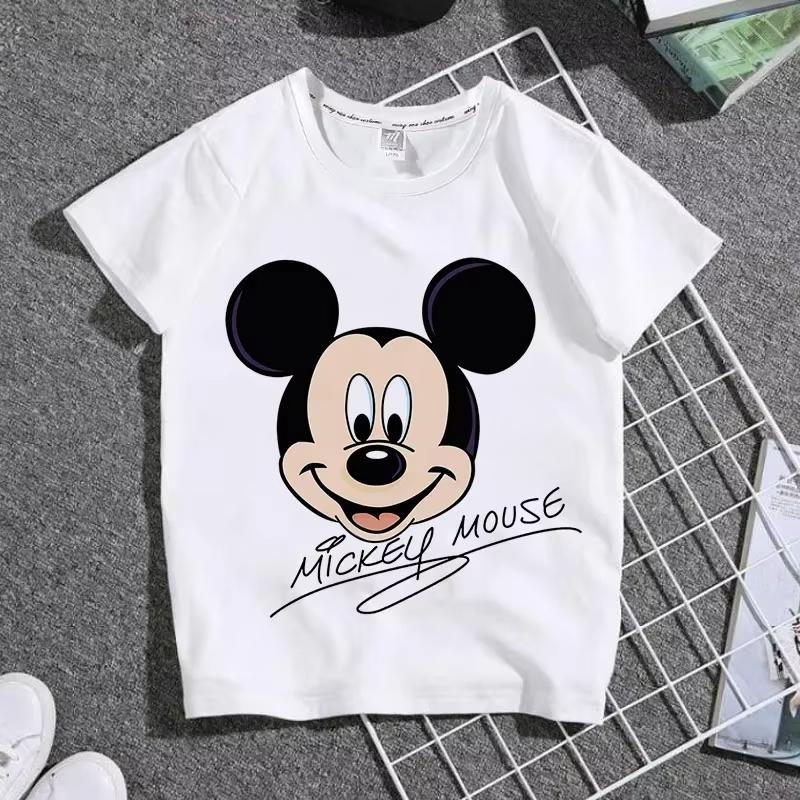 Cartoon Cute Mickey Summer Childrens Cotton Tshirt Y2K Harajuku Casual Tshirt Top Street Fashion Unisex Women Clothing