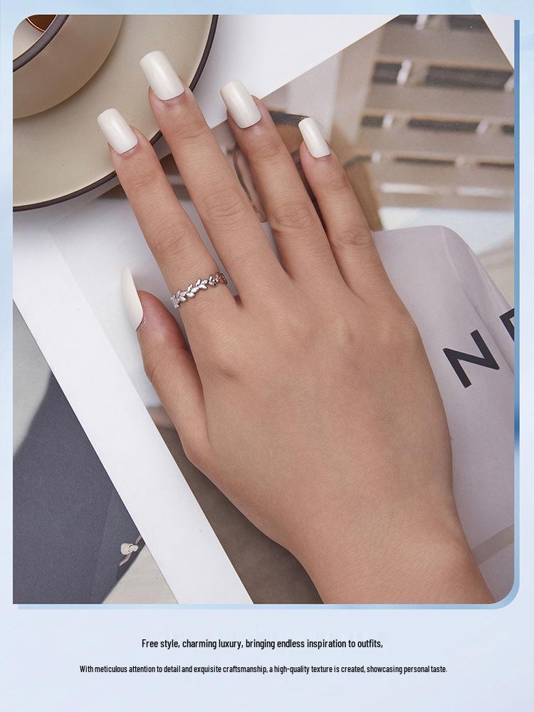 Versatile Everly Sterling Silver Leaf Ring with Rhodium Plated Zircon Band