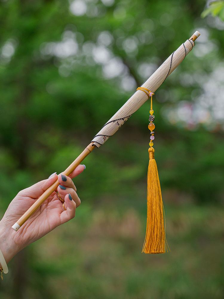 Vintage Folding Bamboo Fan Handmade Non Heritage Song Style Tassel Waist Fan Portable Dance Fan