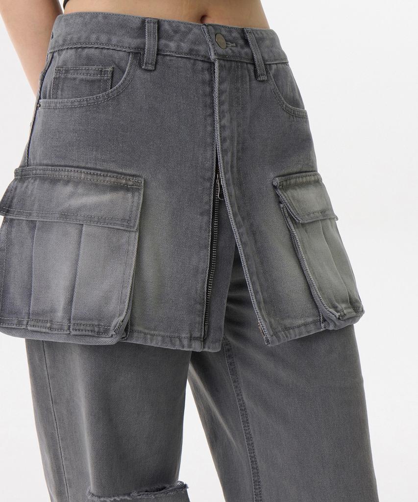 Musinsa Standard Woman Women'S Front Open Denim Cargo Mini Skirt [Gray]