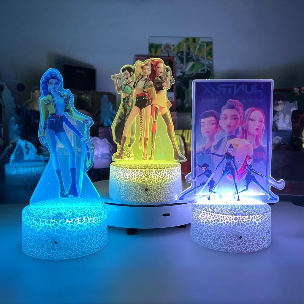 KPop Demon Hunters Kawaii Zoe Mira Rumi Saja Boys Monochrome Light Remote Control 16 Color Night Lights