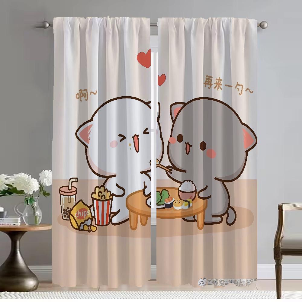 

Персиковые шторы Mochi Cat для детской комнаты, противомоскитные шторы для камеры, украшения на Хэллоуин, перегородка, шторы для гостиной W50xH70cmx2pcs-CL