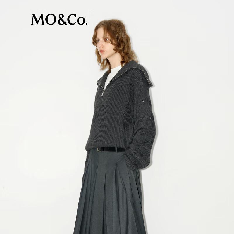 MO&Co. Acetate Cashmere Blend Zip-Up Pullover Sweater