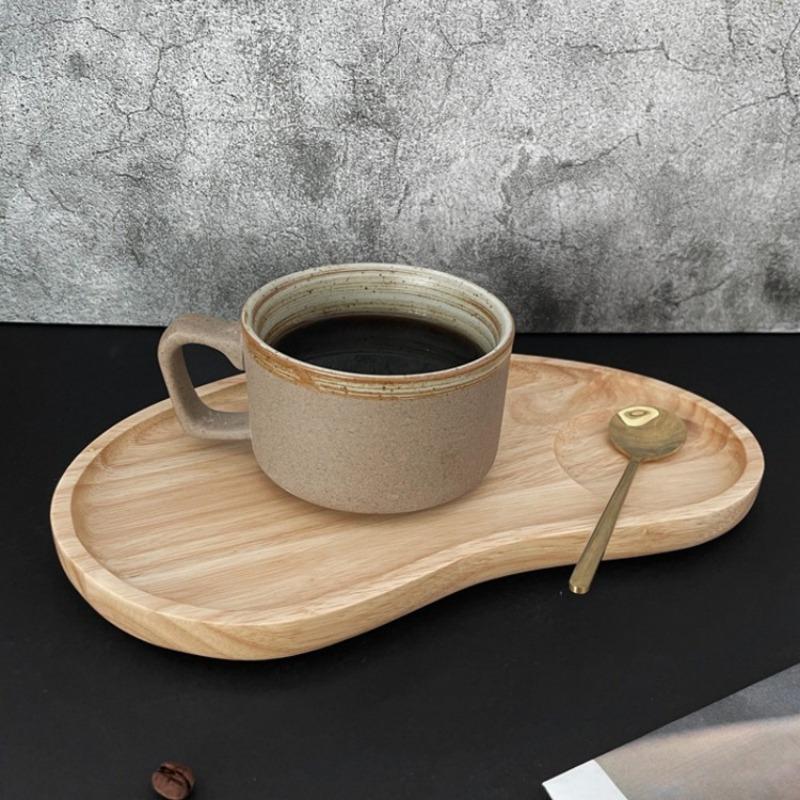 1Pcs Acacia Wood Serving Tray Solid Wood Coffee Cup Snack Plate Home Tea Tray with Cup Holder