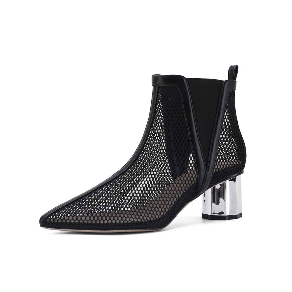 Fashion Women Summer Ankle Boots Mesh Cut Out Hollow Pointed Toe Bootie Shoes Female Thick High Heel Sandals Fashion Women Cool Boots