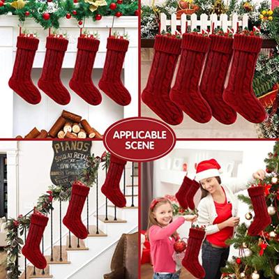 Christmas Stockings Knitted Xmas Stockings 18 Inches Double-Sided Fireplace Hanging Stockings For Family Christmas Decoration