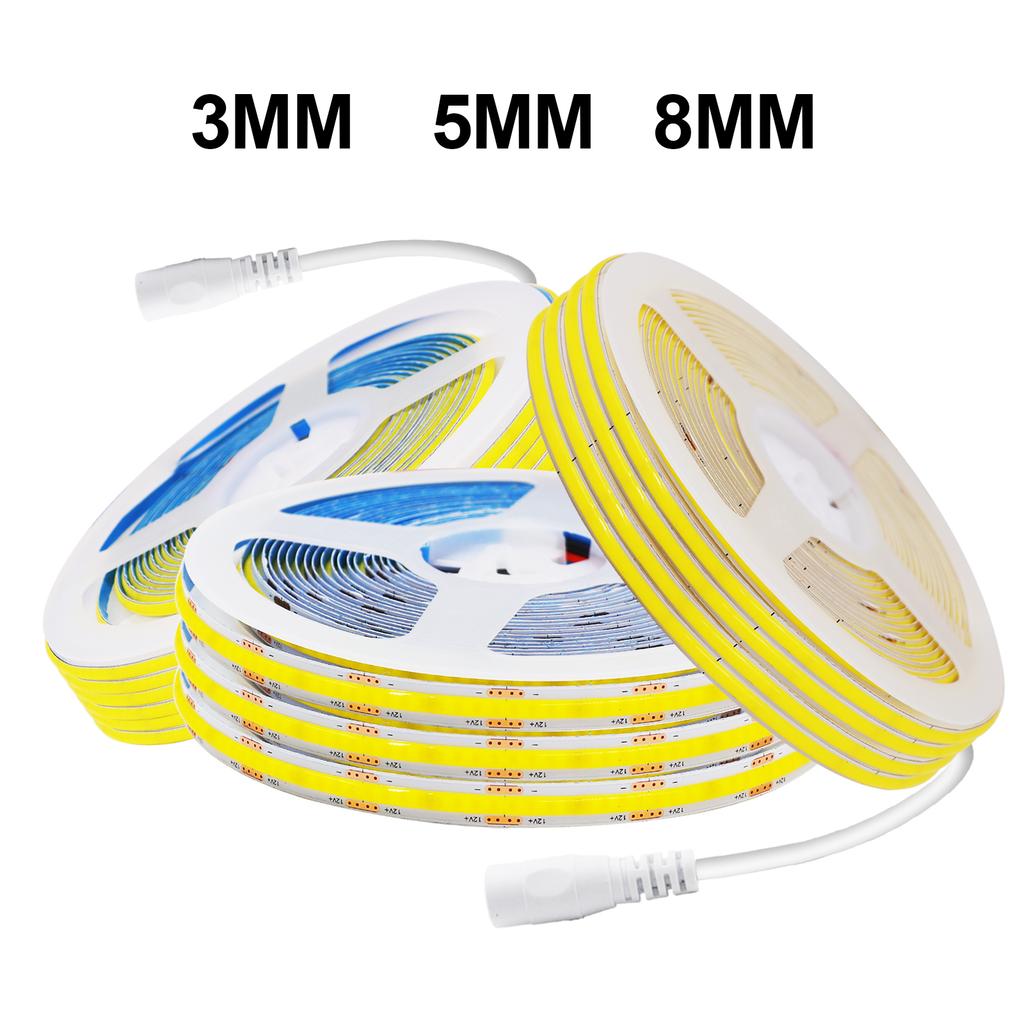 5V 12V COB LED Strip Light Ultra Thin 3MM 5MM 8MM Flexible Tape 320Leds/m RA90 Dimmable Linear Lighting Warm Natural Cool White