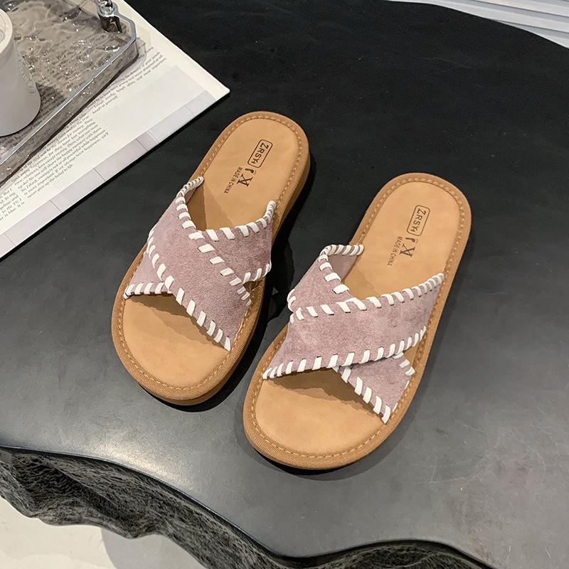 Slippers 2025 summer new flat-bottomed cross-word slippers women's casual fashion versatile outer lazy pedal