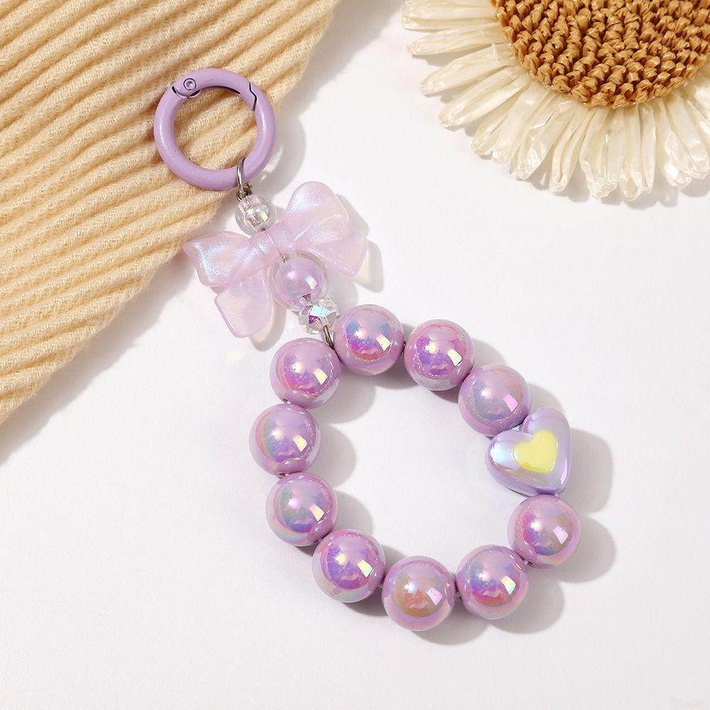 Anti-lost Candy Color Beads Keychain Colorful Phone Wrist Strap Phone Acrylic Lanyard  Phone Charm