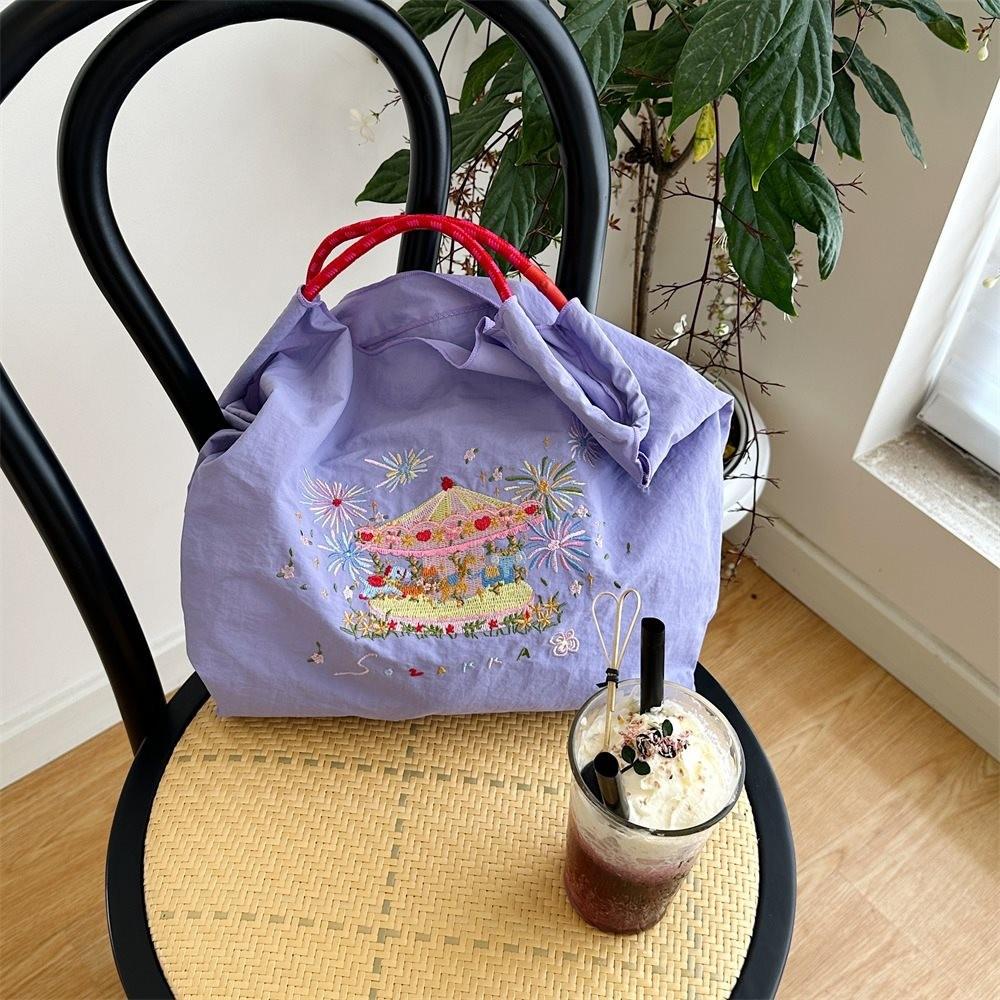 Exquisite Embroidered Oxford Tote Bag Stylish Cartoon Shopping Handbag For Daily Use