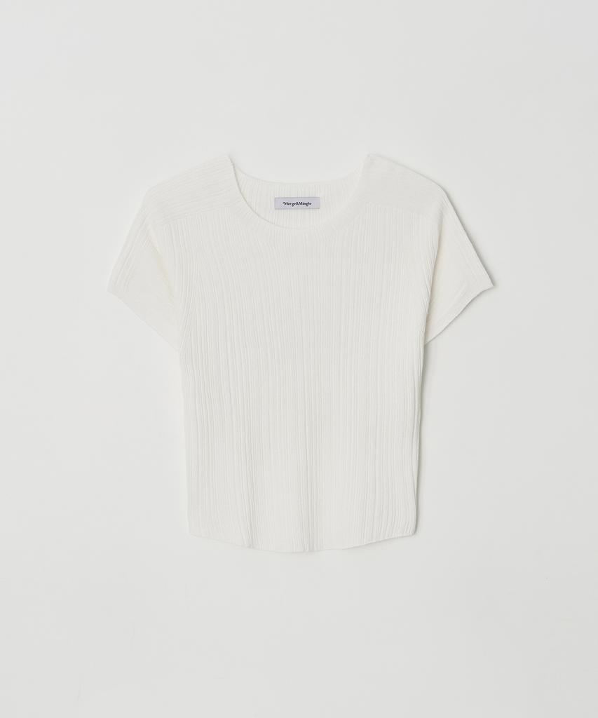Meojiaenminggeul Arin Wholegarment Pleats Short Sleeve Knit Top (Ivory)