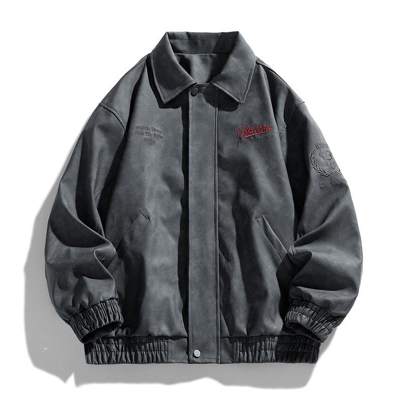 Autumn American Vintage Embroidered Jacket Men's Spring and Autumn Leather Jacket Lapel Motorcycle Leather Jacket South East Asia