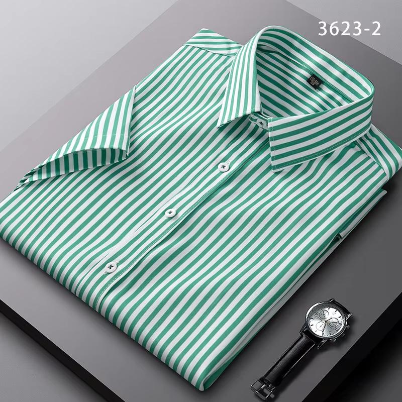 

summer striped short sleeve shirts for men thin elatic social slim fit formal shirt Business class fit casual easy-care clothes 38
