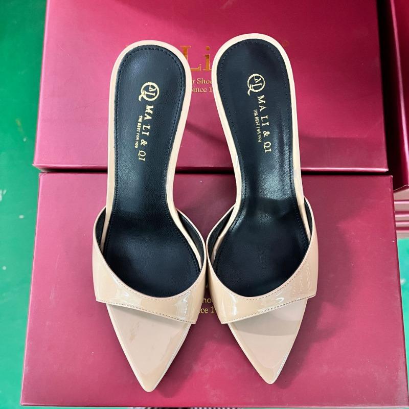 New Pointed Rhinestones with Sandals, Thin Heels, Open Toes, High Heels, Half Slippers, Fashionable and Versatile Outside