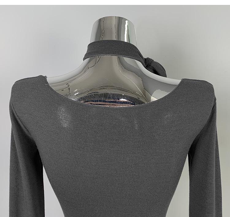 Korean Dongdaemun U-Neck Figure-Flattering Long-Sleeve Slim Fit T-Shirt for Women