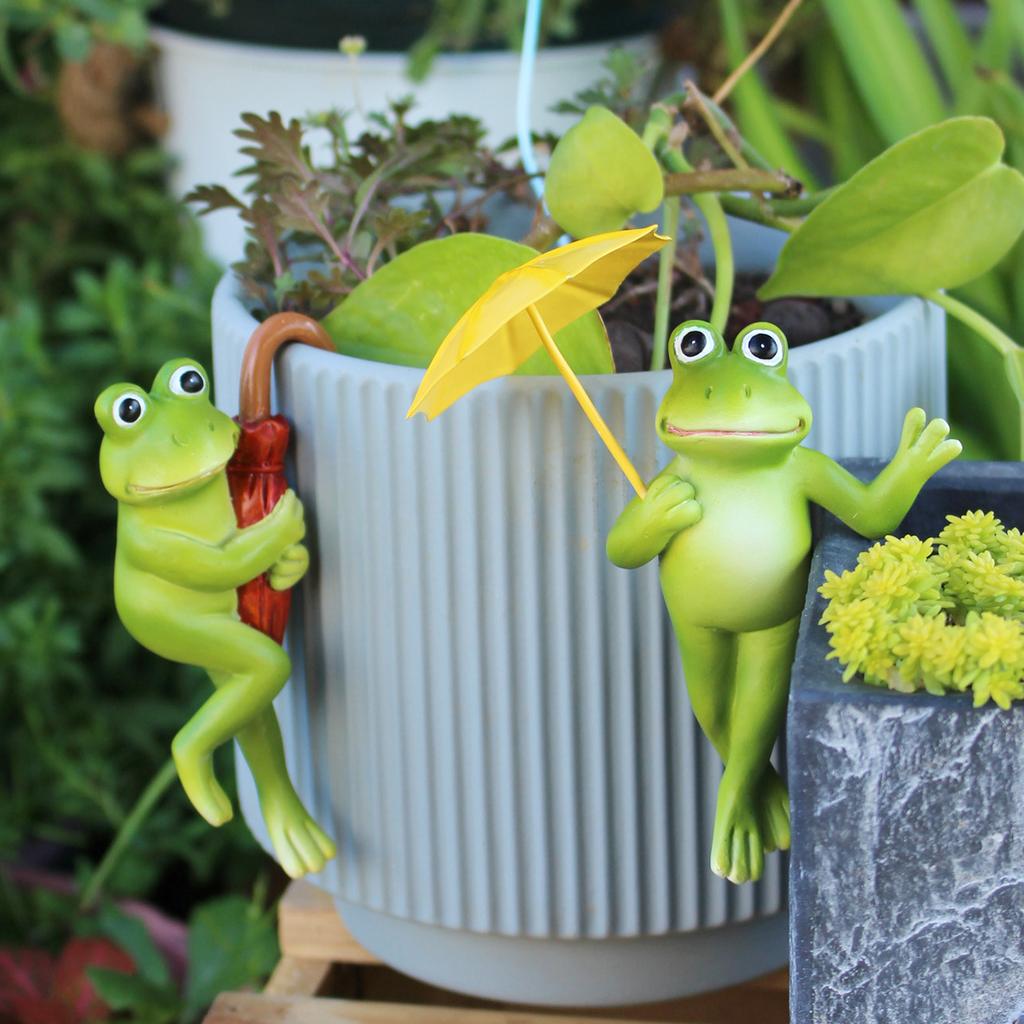 2-piece set of frog holding umbrella, creative garden bonsai decoration pendant, home DIY pet pendant
