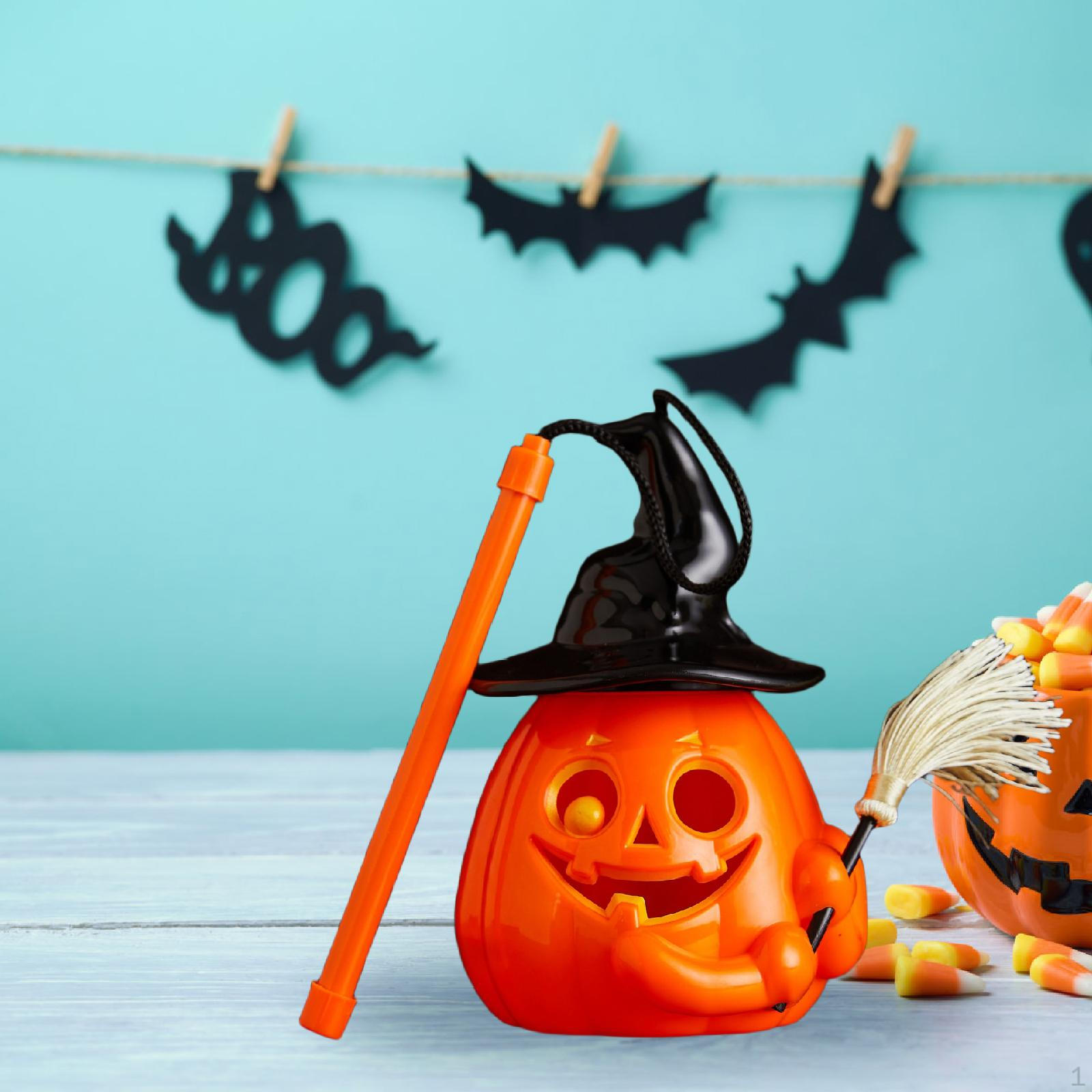 

Halloween Pumpkin Lantern Light Flashing Yellow Children Handheld Lamp for Fireplace Dining With Broom