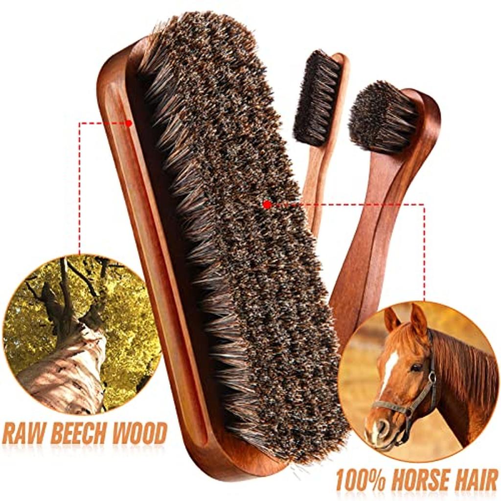 Shoe Brush Set with Natural Bristles and Wooden Handle for Cleaning and Polishing Shoes Boots and Leather Accessories