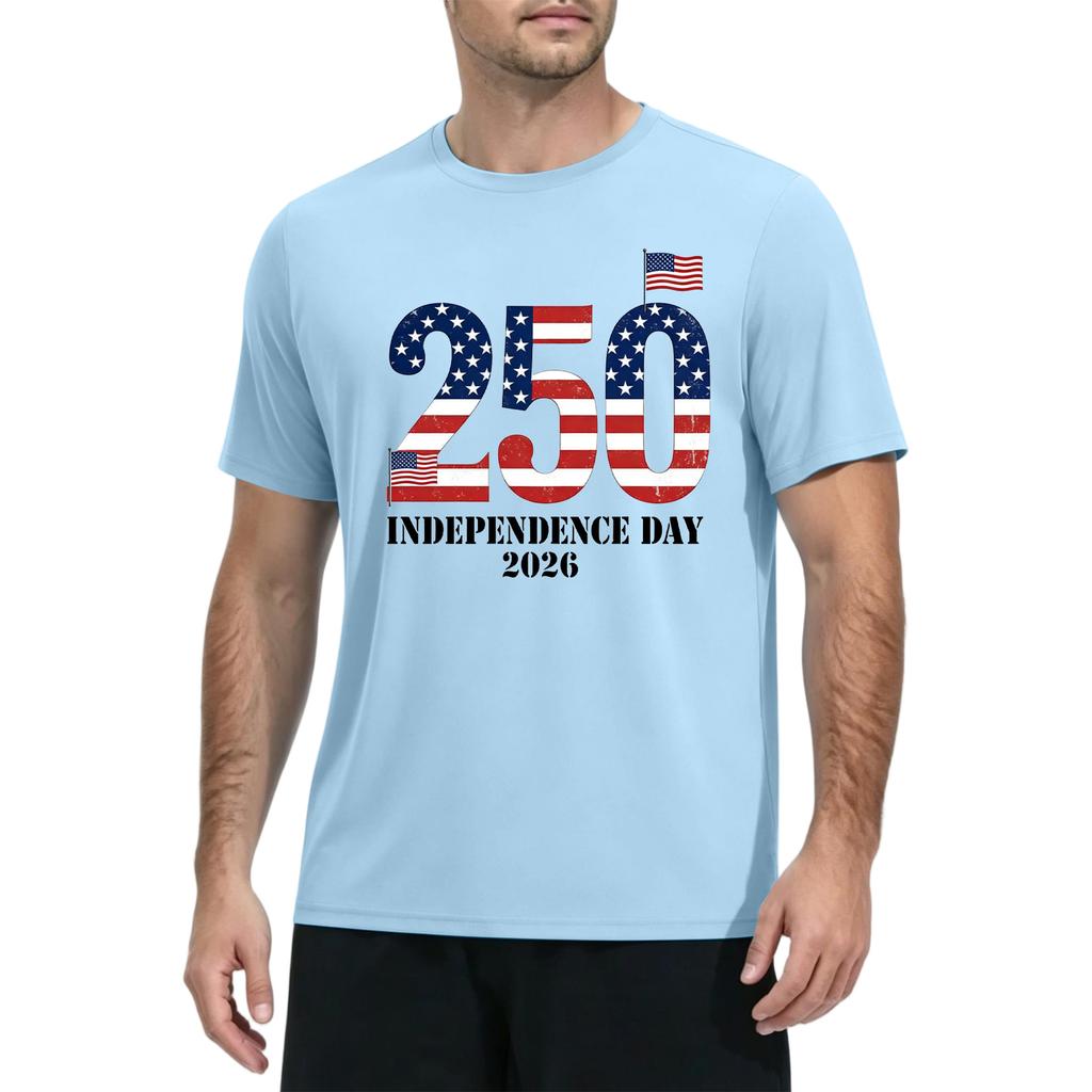 Men's Summer Quick Dry Short Sleeve T-Shirt Lightweight Sun Athletic Top with Independence Day Print for Outdoor Fitness Sports Activities