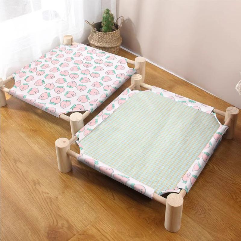 Breathable Pine Wood Rattan Woven Folding Pet Bed - Moisture-proof, Removable, Washable, Four Seasons Style.