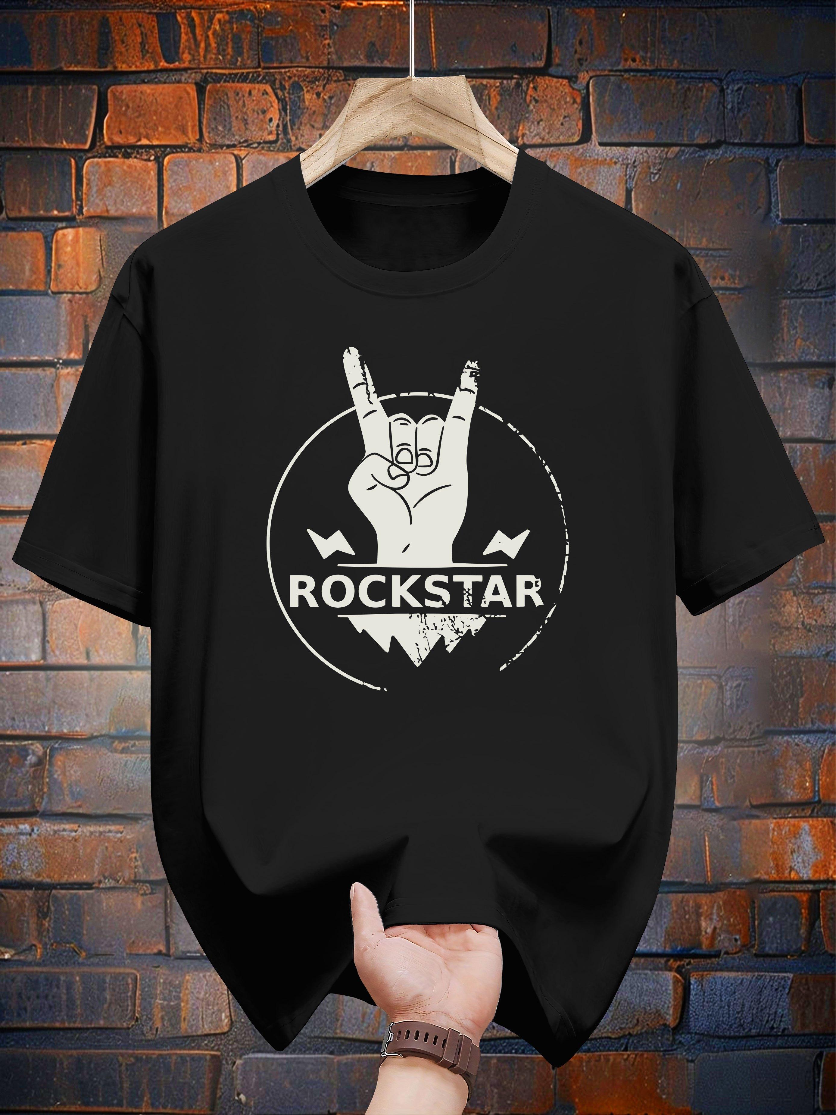 

Rockstar Graphic Print Cotton T-shirt - Casual Summer Short Sleeve Tee L