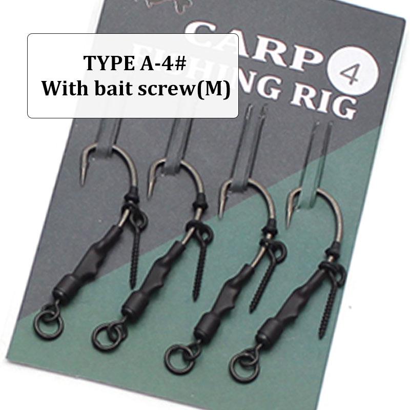 4pcs Ronnies Rigs With Bait Screw/Ring Swivel Strong Curve Shank Fishing Hook Ready Made Rig For Carp Fishing Accessories Tackle