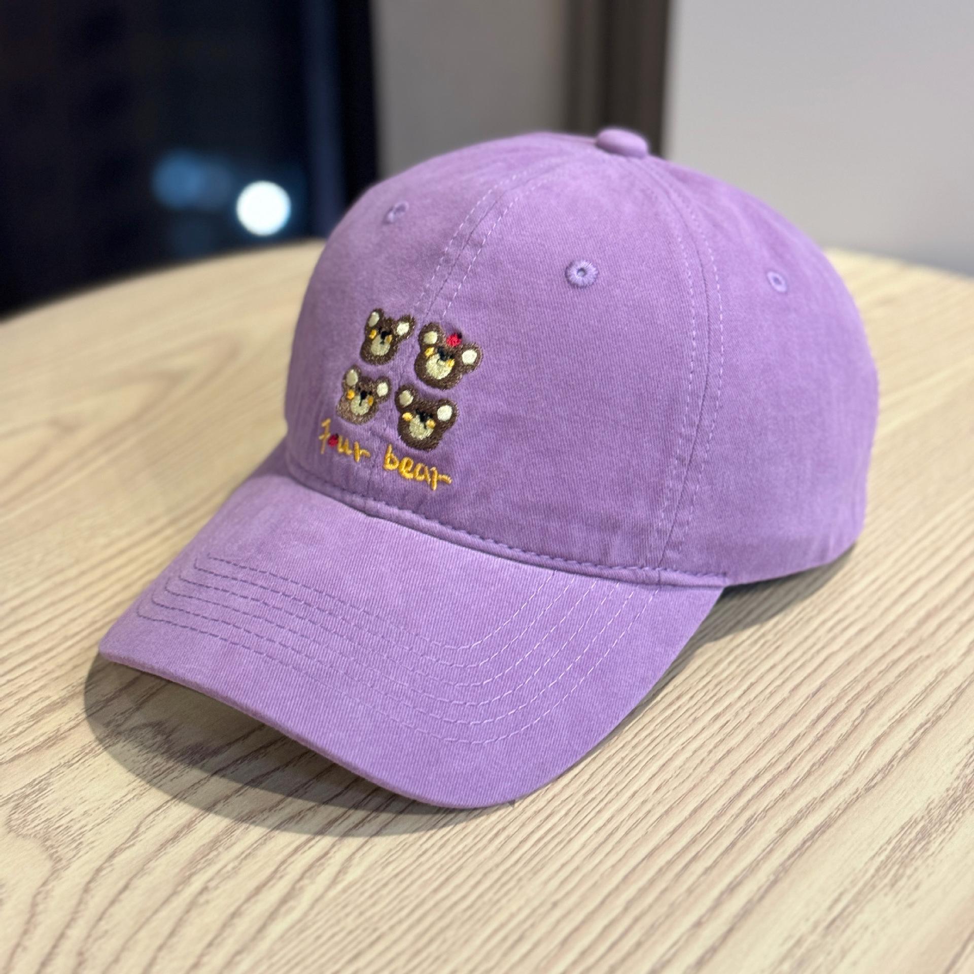 

Korean-style cute bear embroidered solid color baseball cap for women, spring and summer casual versatile soft-top duckbill cap that makes the face Adult54-60Adjustable фіолетовий