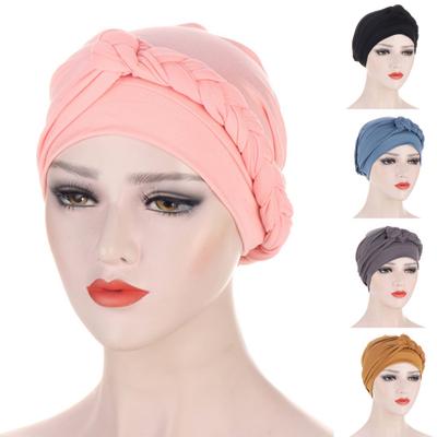 Beanie Headwrap Solid Color Braid Female Beautiful Sun Protection No Brim Hat for Washing Face KTB