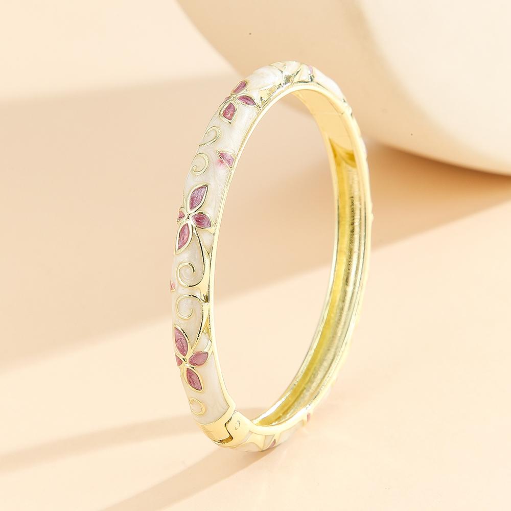 Fashion style gold plated flower pattern enamel cloisonne bracelet bangle jewelry gift item for girls women