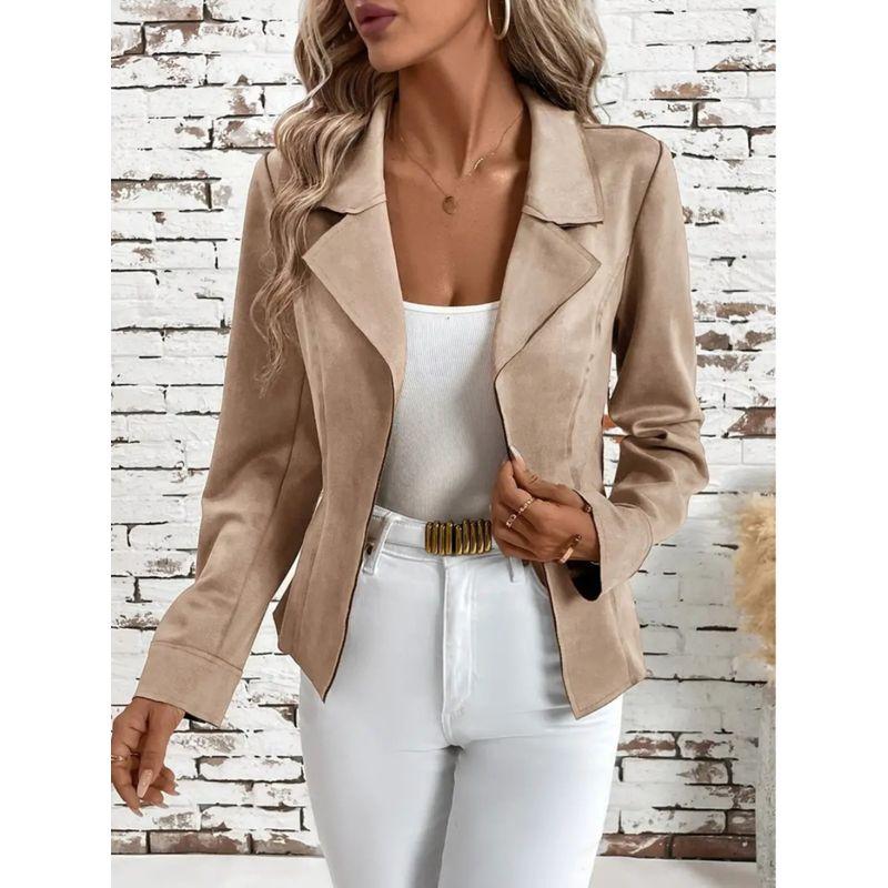 Spring and Autumn Fashion Style Elegant New Fashionable Retro Slim-Fitting Biker Jacket Suit Collar Suede Short Coat