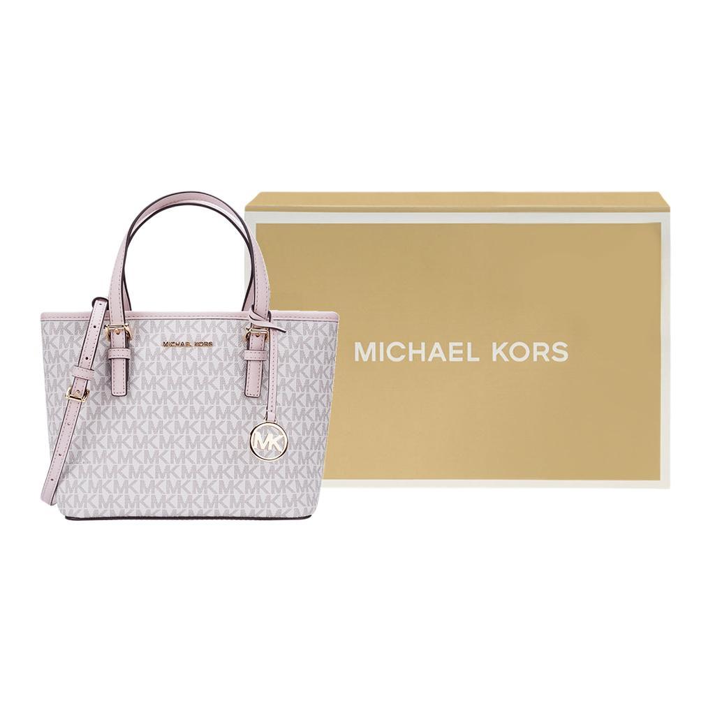 Michael Kors MK Jet Set Monogram Color Block Borsa Tote in Pelle da Pendolare Donna Vanilla-White 35T9GTVT0B-640