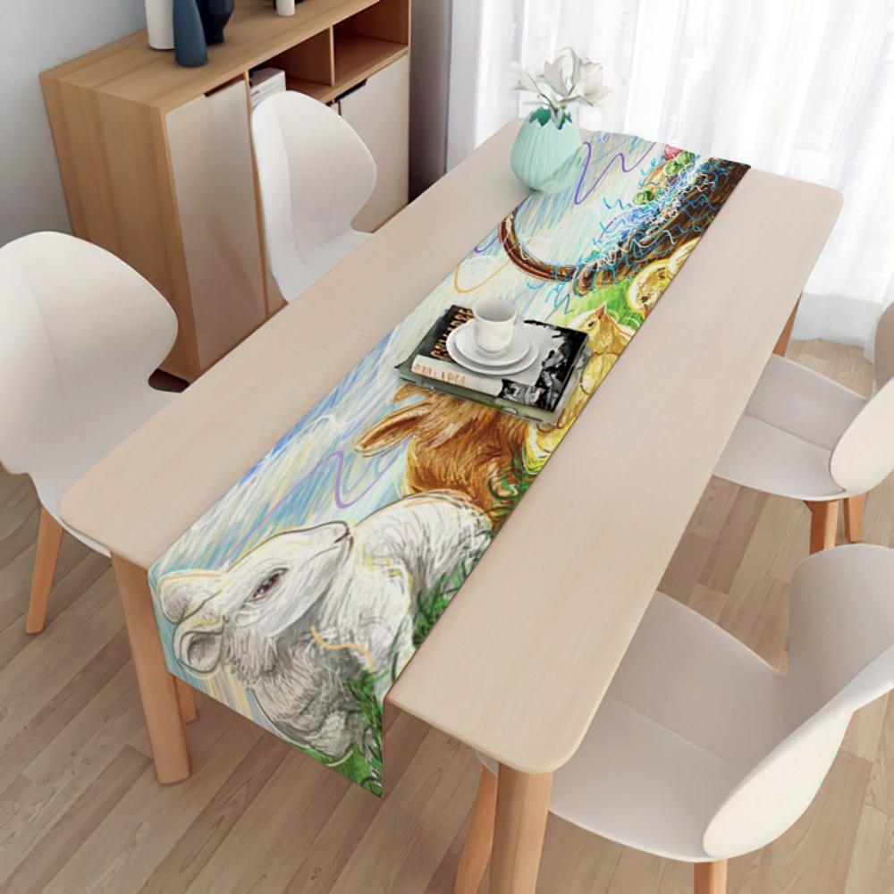 2 pièces Drapeau de table de Pâques Décoration de fête Table Oeuf Lapin Nappe Lin Double Drapeau