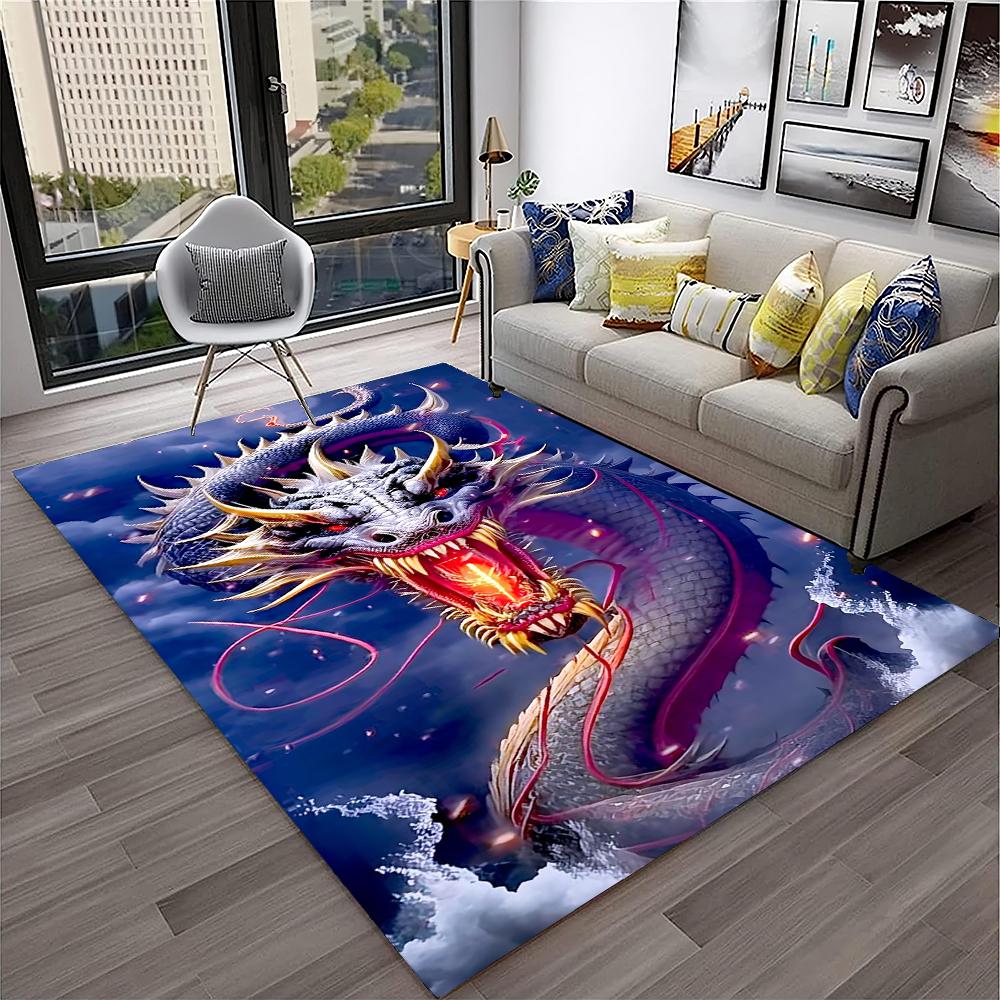 3D-Teppich mit chinesischem Drachen, Mythos, Kunst, Cartoon-Motiv, für Zuhause, Wohnzimmer, Schlafzimmer, Sofa, Fußmatte, Dekoration, Kinderspielbereich, rutschfeste Bodenmatte