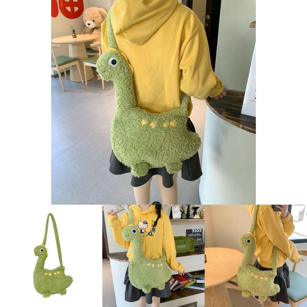 Cartoon Dinosaur Plush Bag For Girls Soft Toy Shoulder Wallet With Zipper Closure