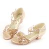 Chaussures d'été à talon bloc en cristal doré pour filles