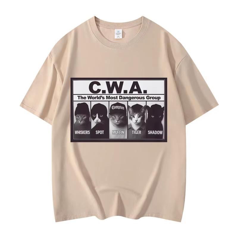 Summer Unisex Vintage Top Fashion Tee CWA The Worlds Most Dangerous Group Funny Cat Meme Graphic T Shirts Fashion Vintage Short Sleeve T-shirt