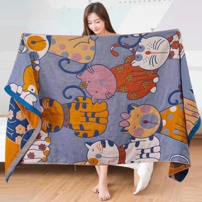Prosop de baie pisică de desene animate 80*160cm Prosop de baie absorbant din bumbac pur Gaze de bumbac cu 5 straturi Super moale Delicat cu pielea și confortabil Prosop de baie
