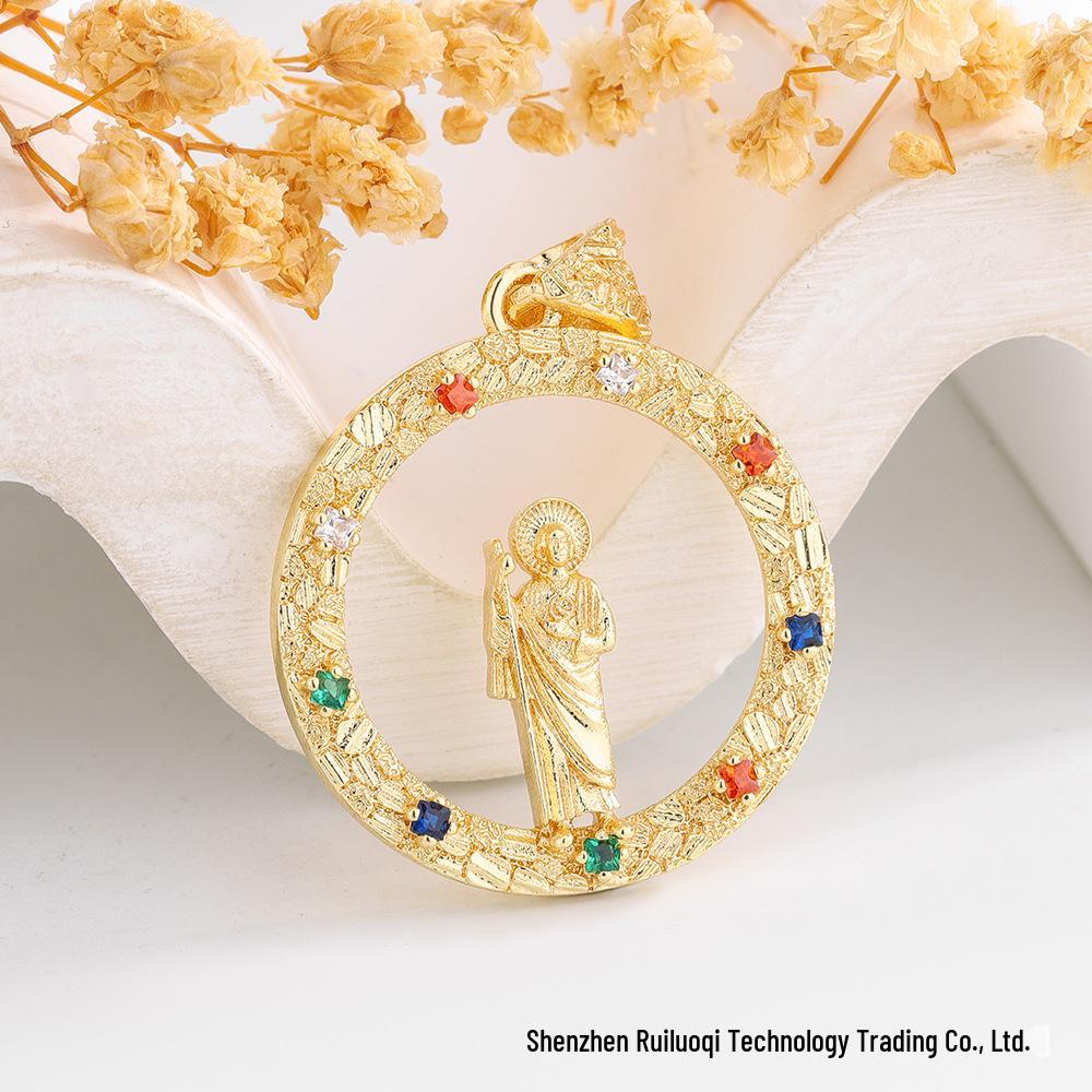 European American Zircon Our Lady Saint Jude Benedict Michael Pendant Necklace