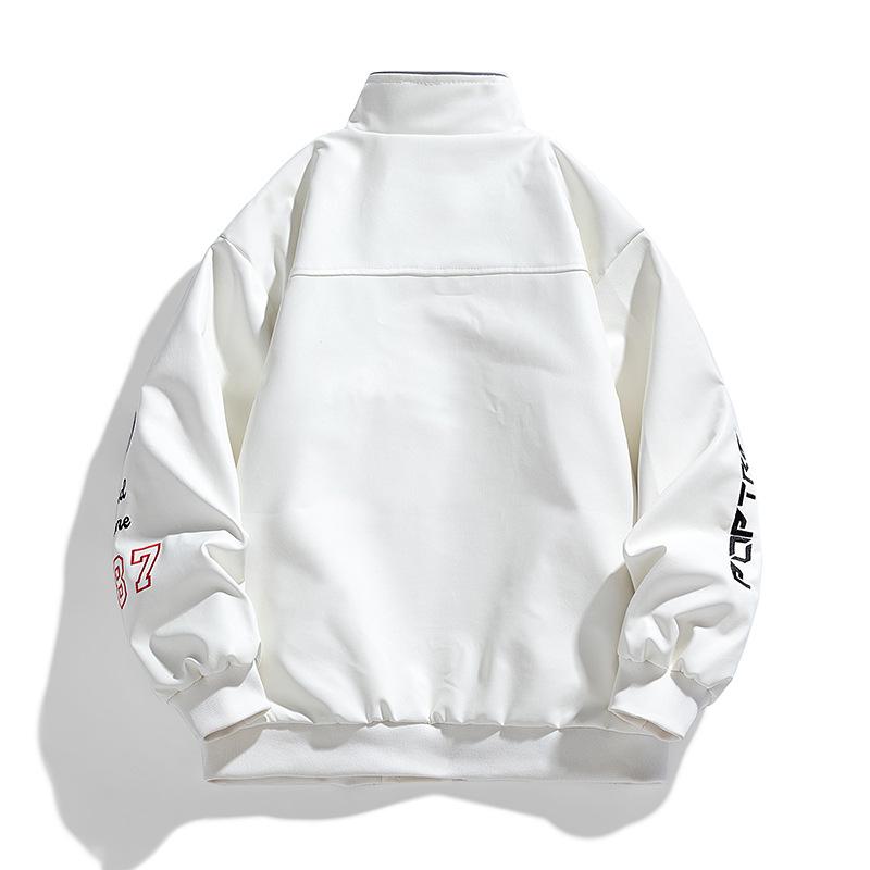 Giacca da uomo in pelle PU Autunno Nuova Giacca da Moto con Collo Rialzato Manica Lunga alla Moda di Nicchia Giacca Bicolore