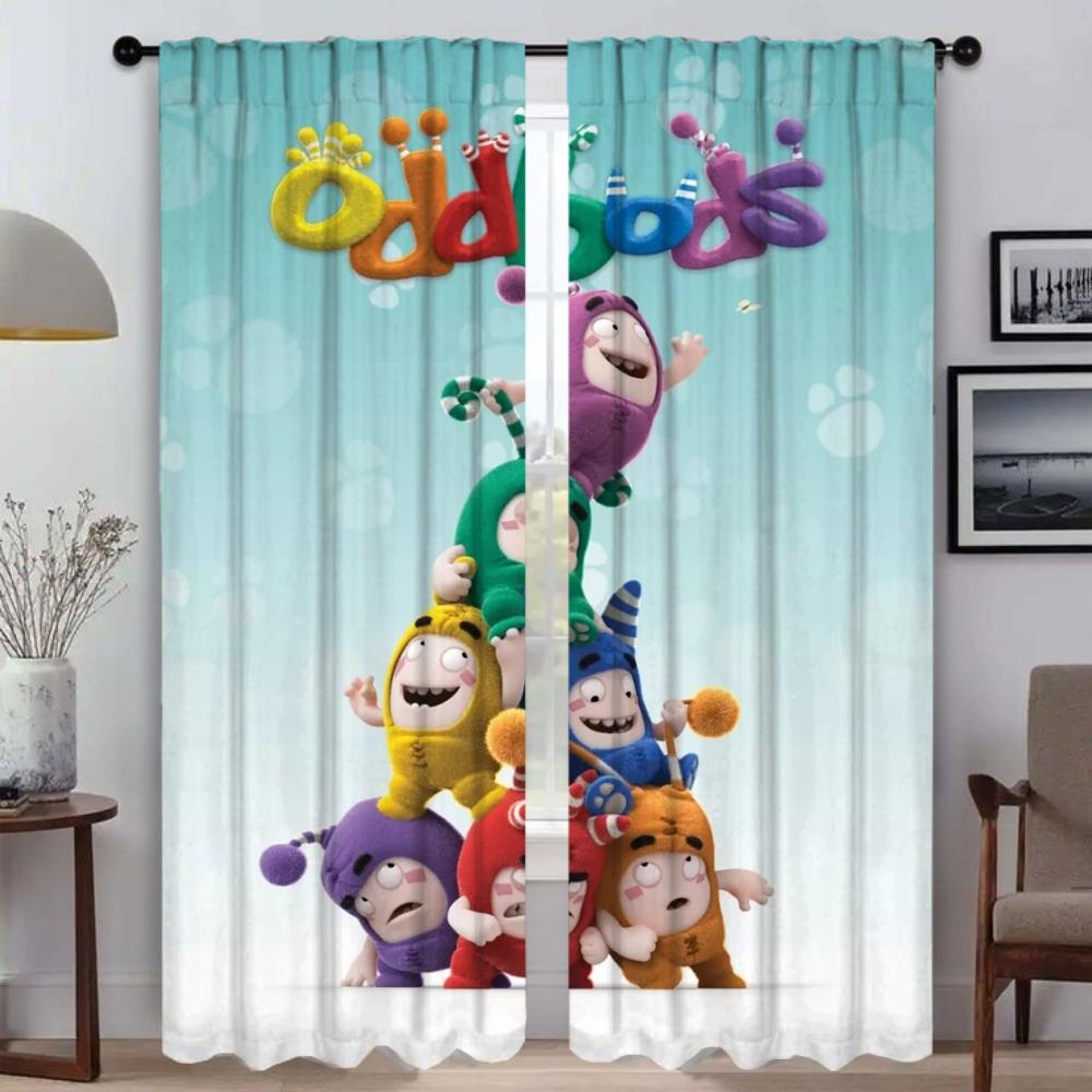 Oddbods Window Curtain for Room 2 Panel Halloween Decoration Partition Kitchen Curtains Tulle for Bedroom Shades Living Blackout